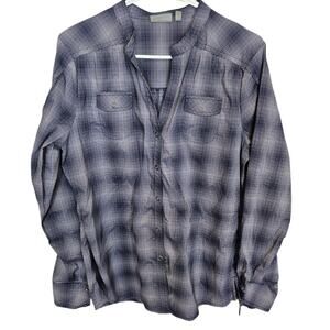Athleta Shirt Button Down Shirt Women L Blue Plaid Shirt Women Collared Shirt